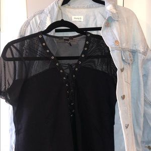 4 pack bundle : mesh tee, oversized jean jacket, skinny jeans & knitted sweater